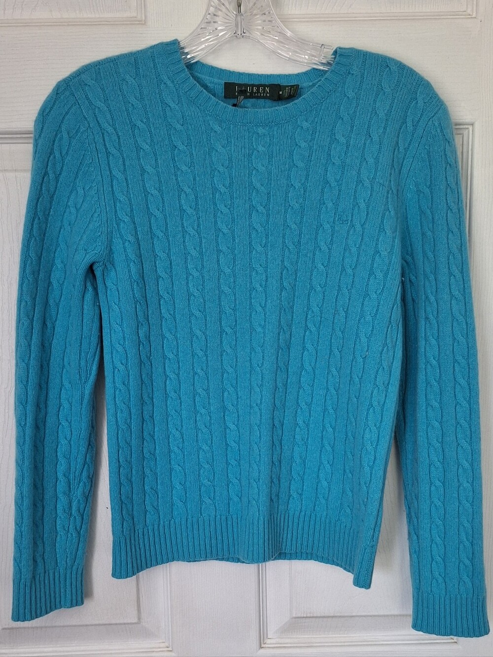 Lauren Ralph Lauren Cable Knit Crewneck Sweater - Turquoise Blue - Medium